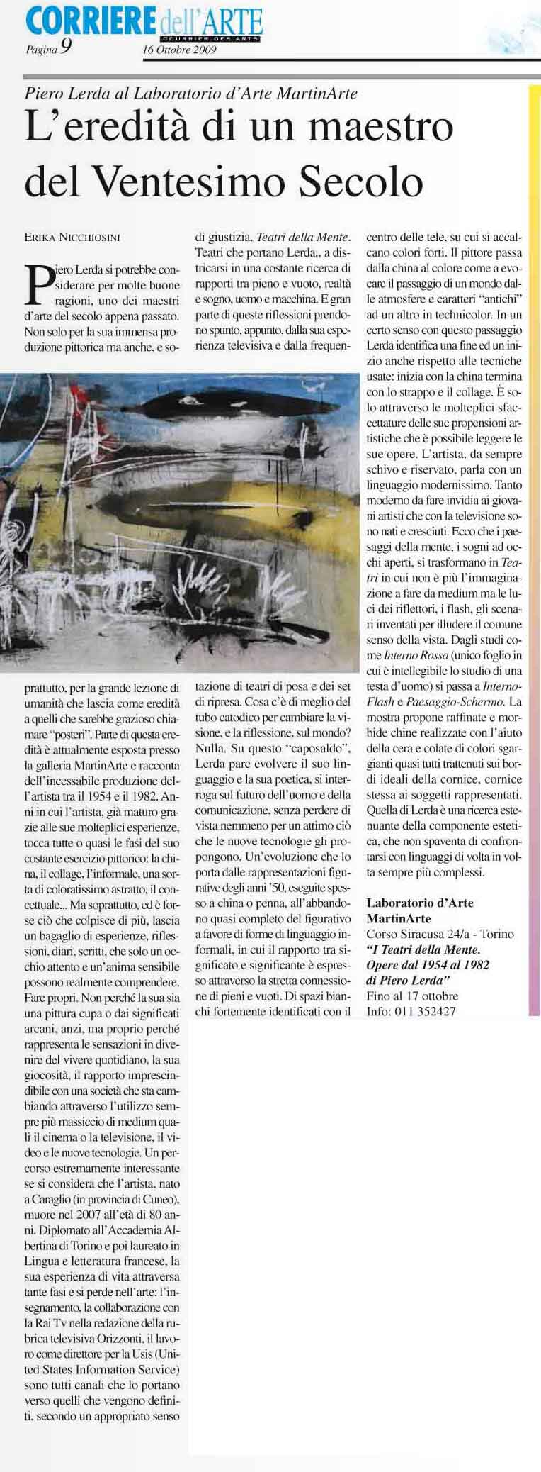 Corriere dell'Arte, 16 Ottobre 2009, N.31, p.9