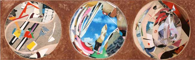 Dalla serie "Metamorfosi di un paesaggio", 3 Bolle di sapone con paesaggio riflesso, 1973, tecnica mista su carta, cm 22x72