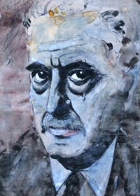 Ritratto di George Bernanos, 1953, tavola illustrata da Piero Lerda per la tesi di laurea